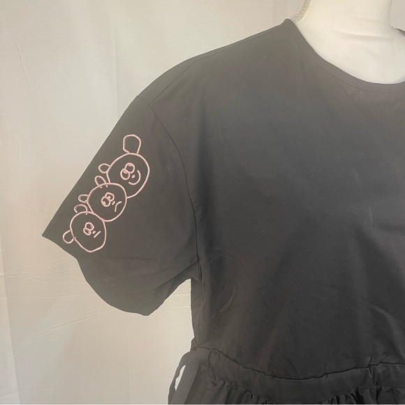 Lazy Oaf Embroidered Doodles Side Tie Black Dress 10 - Picture 4 of 14